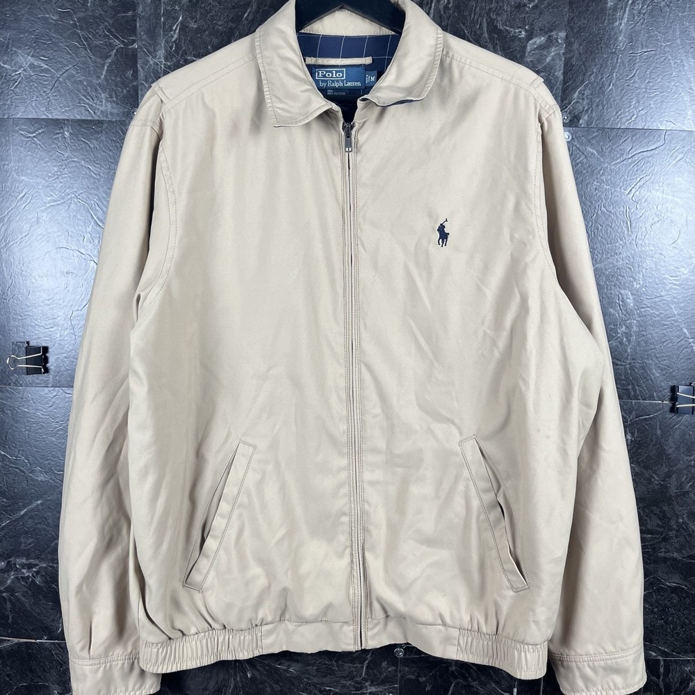 Polo Ralph Lauren Men's Beige Plaid Bi Harrington Jacket Medium -Flaws